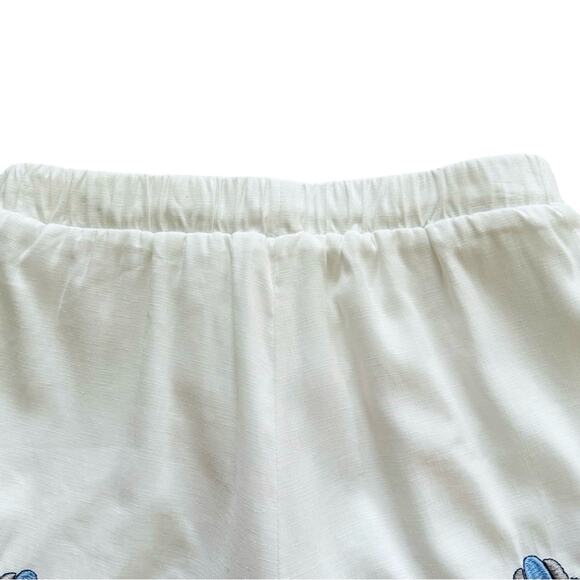 Miami Blue White Floral Embroidered Pockets Tie Pom Pom Hem Shorts Small NEW - Picture 6 of 12